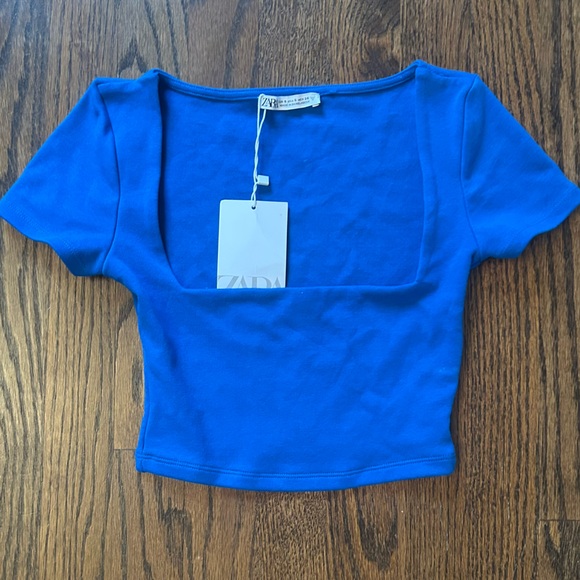 Zara Tops - Zara Blue Square Neck Crop Top small NWT
